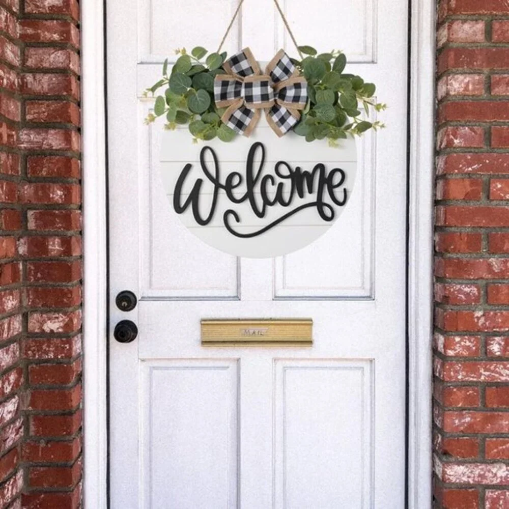 Welcome Sign for‎ Front Door Porch Decor Farmhouse Wreath Wall Garder Decor